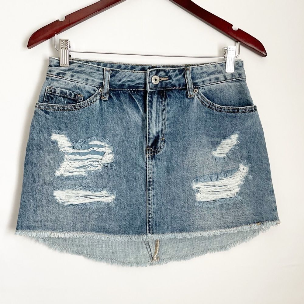 🟢Vanilla Star Denim Distressed Mini Skirt Size 5
